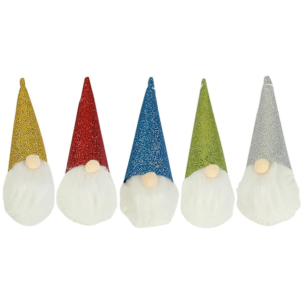 5-pack Glittrande Spetsiga Hattar Jultomte Dock Charm Julgran