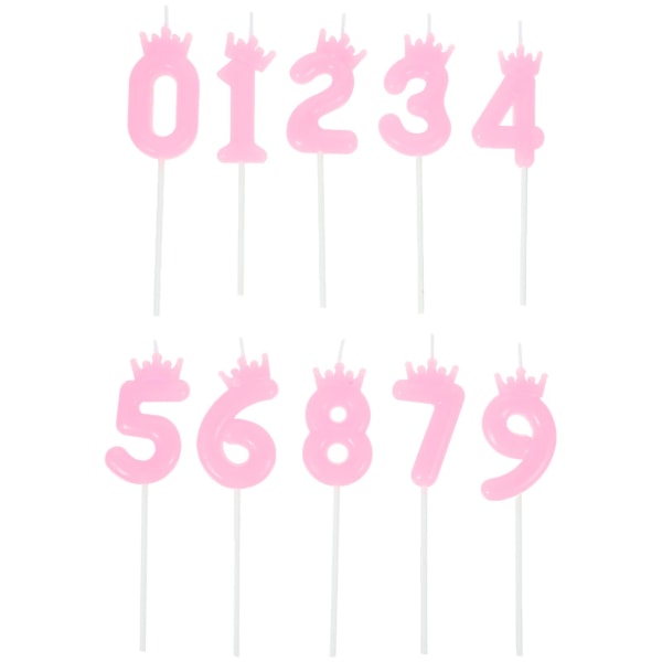 10 stk 3D Krone Nummer Lys Fødselsdag Nummer Voksplys Fødselsdag Dekorationer Pink 13.5X3.5cm