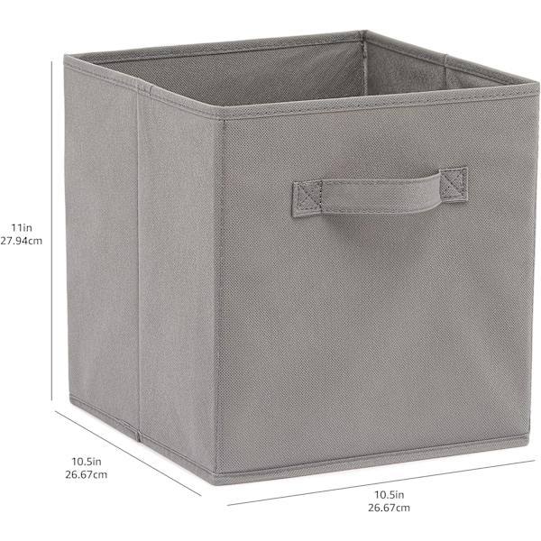 Foldable Fabric Storage Cube/Organizer with Handles, 6-Pack, Solid Gray, 10.5 x 10.5 x 11 inches