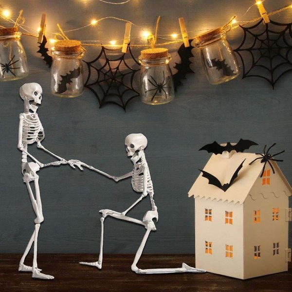 Halloween-skjelett med bevegelige ledd, full kropp, dekorasjon til kirkegård, hjemsøkt hus, innendørs og utendørs spøkelsesscene, festrekvisitter