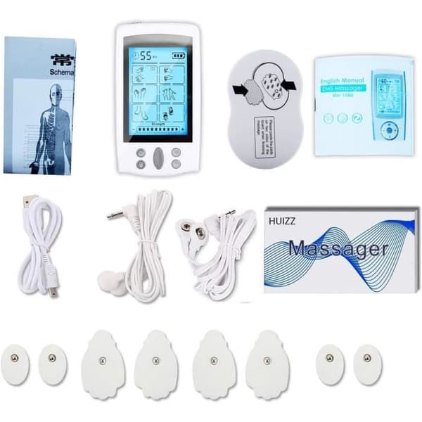 Elektrostimulator - TENS - EMS - 16 programmer - 20 intensitetsnivåer - Oppladbar hvit