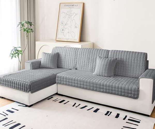 Sofapudebetræk Skridsikker Fløjl Polyester Beskyttelse Maskinvaskbar Til Kæledyr Hunde Børn Grå 70x150 Cm