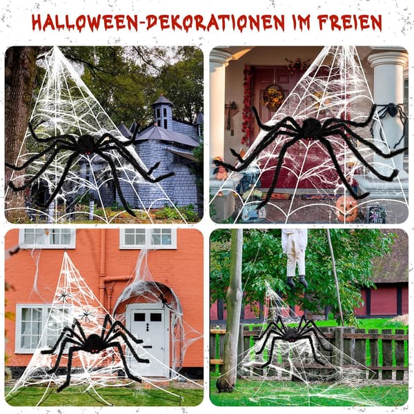 Halloween Decorations, Realistic Outdoor Plush Spider (50cm) + 5 Meter White Triangular Spider Web
