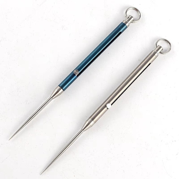 Set of 2 Portable Metal Toothpick Titanium Toothpick Stainless Steel Toothpick Reusable Blue Silver