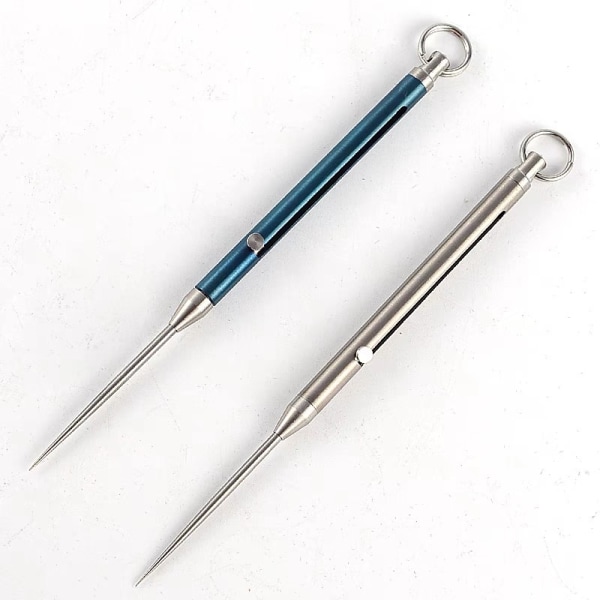 Sett med 2 bærbar metall tannpirker titan tannpirker i rustfritt stål gjenbrukbar blå sølv