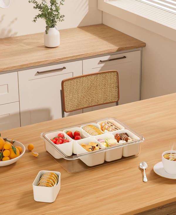Divided Snack Tray with Lid and Handle, Portable Snack Box, Transparent Candy Storage Organizer-FA-