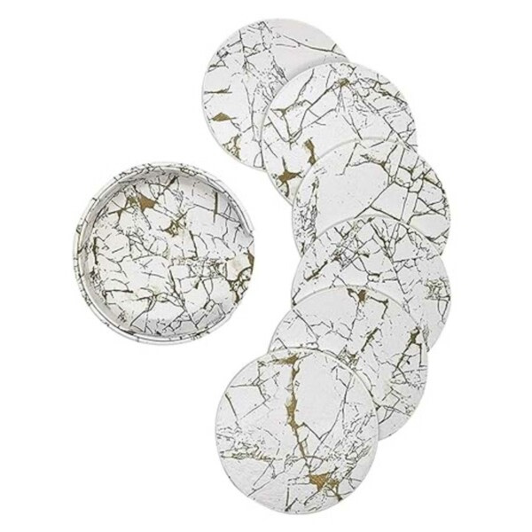 6-pack Coasters i PU-läder Guld Marmor Vit Vit Vit