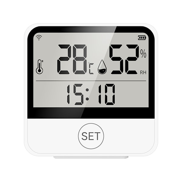 Tuya Smart Wifi Trådløs Kobling Temperatur- og Luftfugtighedssensor Smart Hjem Med Tid Og Datovisning White