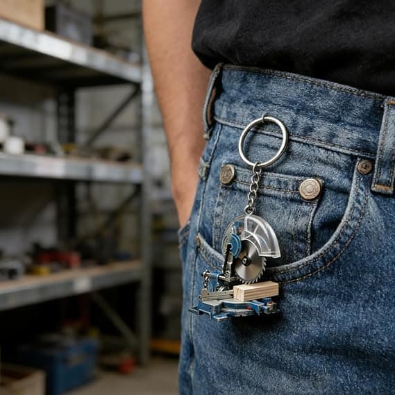 Mini Miter Saw Keychain, Functional Pocket Tool for Woodworkers, Carpenters