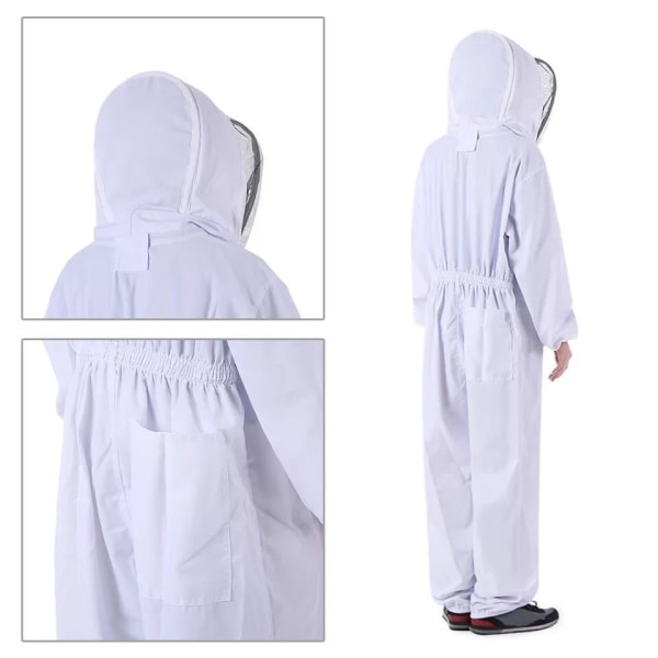 Metsänhoitosovi Professional Anti Bee -suojausvarusteet pitkillä käsineillä ja hunnun huppulla mehiläistarhaajille - Valkoinen (XL)