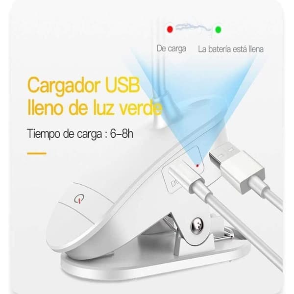 Battery-powered clamp lamp for bed with 3 brightness levels and USB rechargeable
