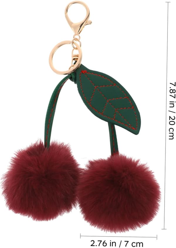 Cherry Plush Keychain Mini Handbag Charm Fluffy Bag Accessory Soft Burgundy Keychain