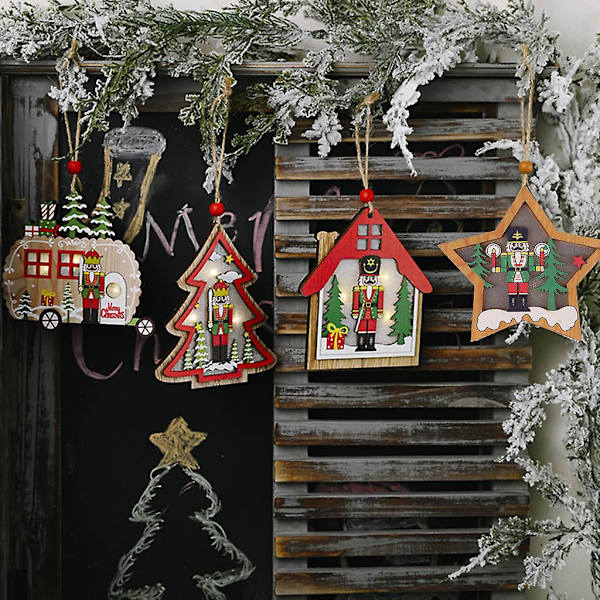 Træsoldater med LED-lys Julepynt Hængende Juletræspynt Hjemmesammenkomst NytårsgaveD