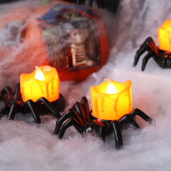 2 kpl Halloween-teevalamput LED-liekittömät hämähäkkilyhdyt Vääriä hämähäkkejä kelluvat Halloween-kynttilät Lämmin valkoinen välkkyvä