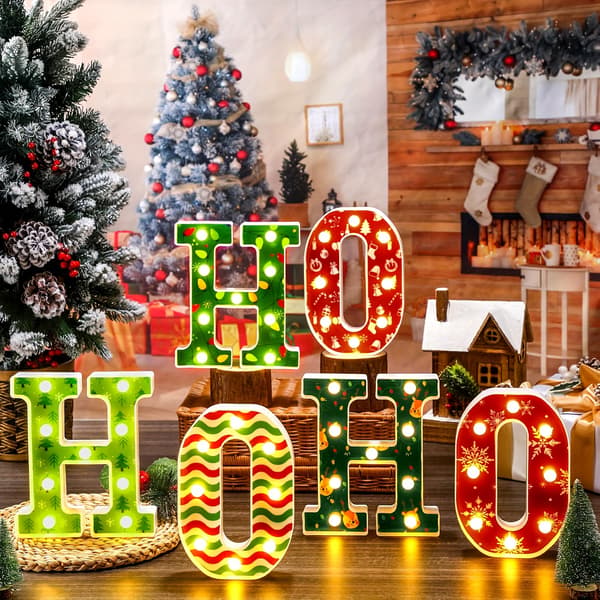 6 st, juldekorationsljus - HOHOHO röda bokstavsljus för sovrum, hem, inomhus julskyltdekor, batteridriven A A
