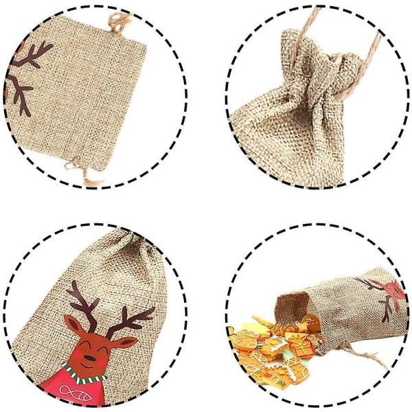 24 små julegaveposer i jute med snor, godteri- og kakeposer for barn