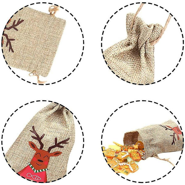 24 små julklappspåsar i säckväv med dragsko, godis- och kakpåsar för barn