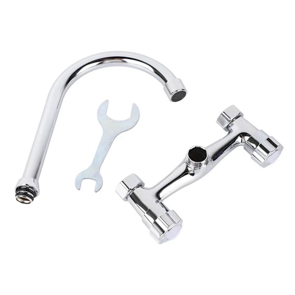 Wall Mounted Stainless Steel Kitchen Faucet, Smooth Surface, 2 Handles for Home-FM-