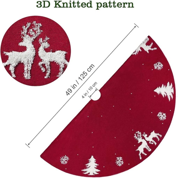 48 tommer 122 cm strikket juletre-skjørt, rustikk rød elg 3D juletre-matte for innendørs eller utendørs julepynt