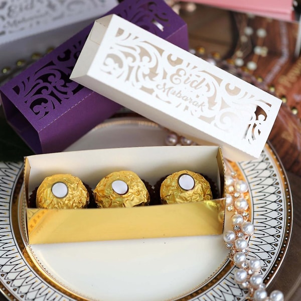 Förpackning med 50 utskurna chokladgodisask Ramadan dekorativ presentask i papper Godisbehållare Festfavoriter Vit