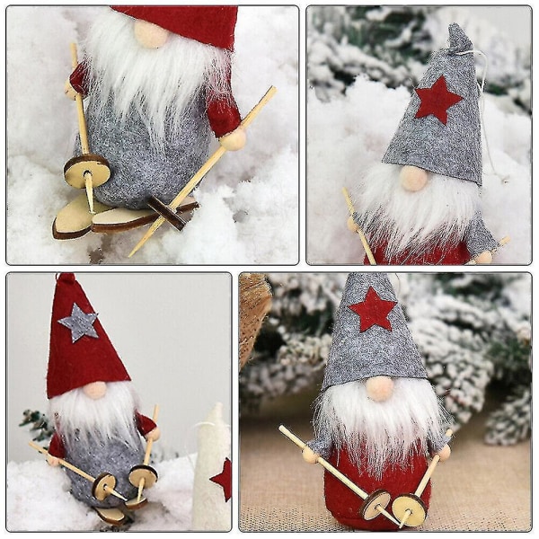 Skandinaviske nisser julehyllefigur bundet skjeggnisse(rød+grå)(2stk)