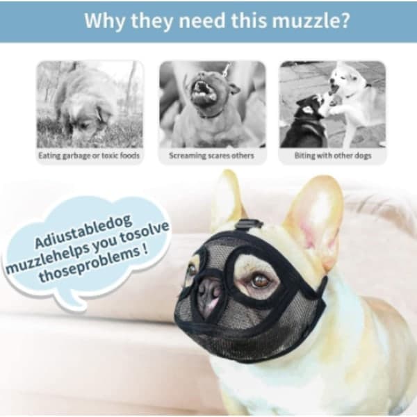 Adjustable Bulldog Muzzle - Prevents Biting, Chewing, and Barking (Size M)