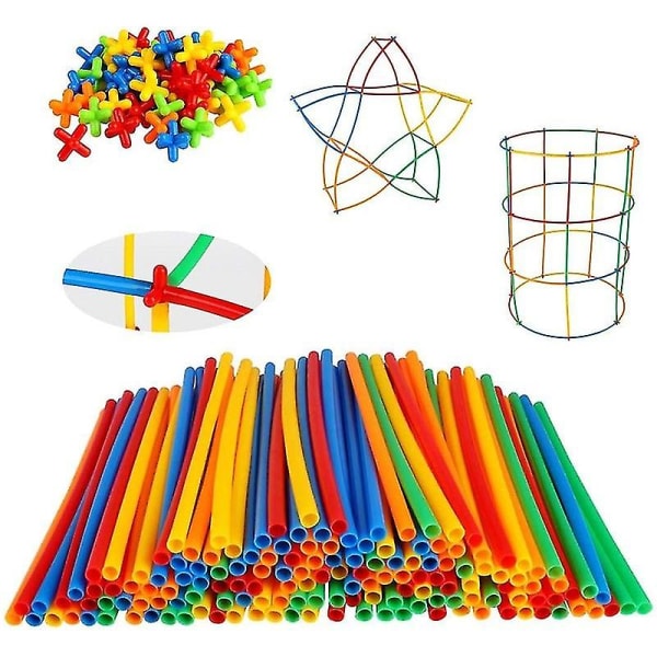 Halmbyggklossar Leksaker, 300 bitar Plast Engineering Educational Toys Party Favors for Kids (300 bitar)