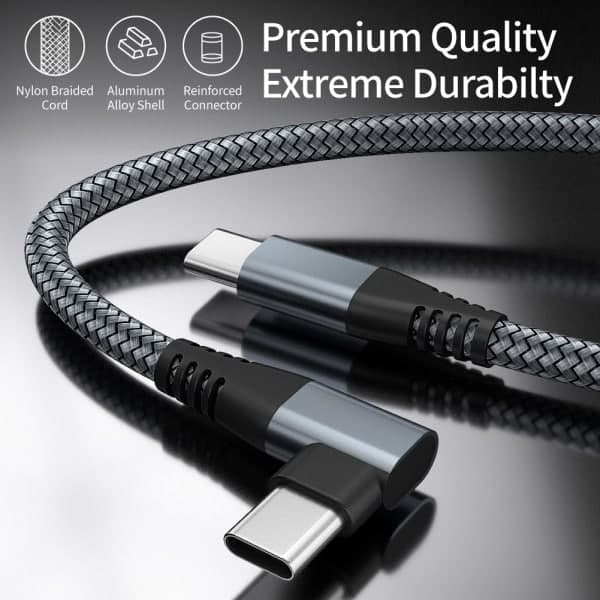 USB-C-lader med vinklet kontakt 60 W hurtiglading Grå 3 m Grå 3 m