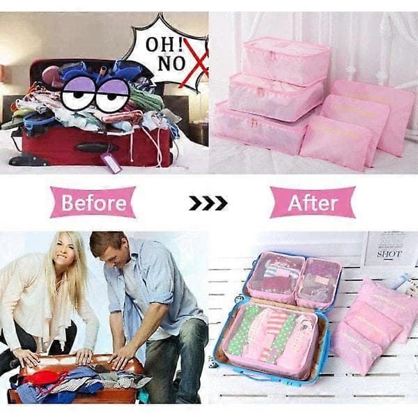 Resväska Organizer Packs, 6 st Resepackningskuber Set för Kläder Resväskor Organisation Förvaringsväskor Rosa