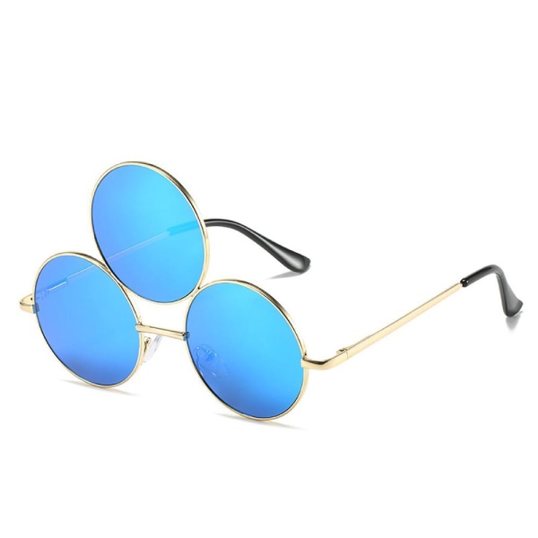 Oversize Metal Rim Cat Eye Designer solbriller for kvinner, gullinnfatning og blå film