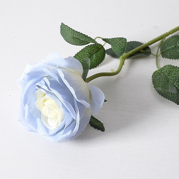 12st konstgjorda rosor falska blommor Enkla långa stamblommor för bröllopsarrangemang Fest hemdekorationerIsblå Ice blue