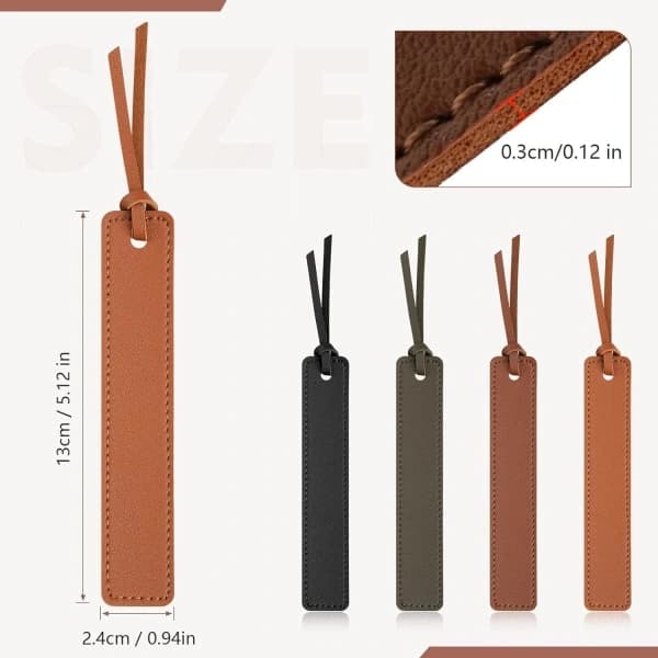 Leather Bookmark Pack, Classic Stitched Bookmarks, Leather Bookmarks with String, Page Markers Reading Gifts for Book Lovers