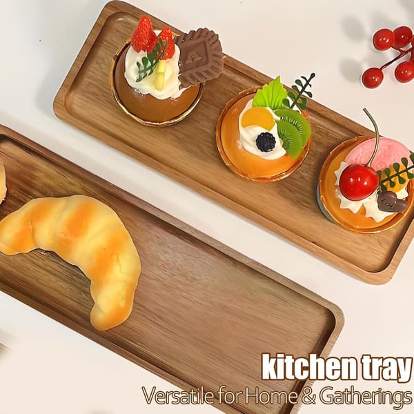 2 Pcs Rectangular Tray, Durable Small Wooden Trays for Tea, Decorative with Smooth Surface, Ideal for Tea, Coffee, Snacks【29.5*10.5*1.5cm】
