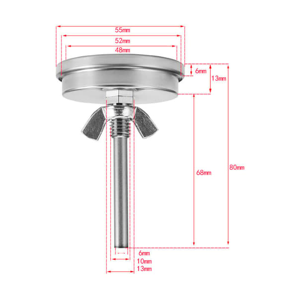 Rustfrit stål ovntermometer grilltermometer røgetermometer 75℃ til 300℃ og 150℉ til 600℉ (Type B 300°C)