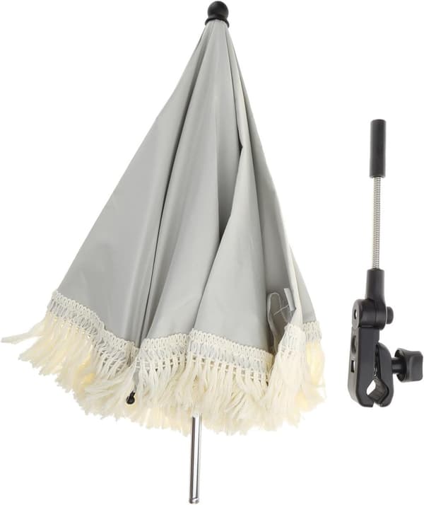 Stroller Parasol with UV50+ Protection, Foldable Adjustable Canopy with Universal Clamp for Baby, Toddler, Stroller, Beige Lace Edge