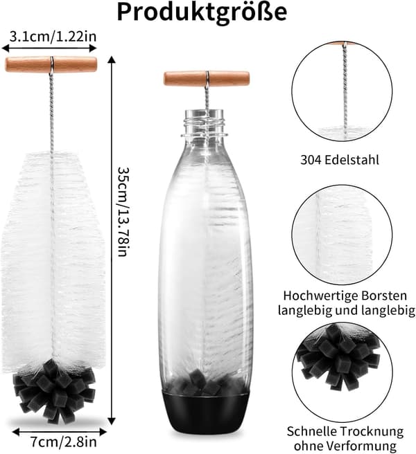 35 cm flaskborste – repfri, lämplig för nappflaskor, vattenflaskor i glas och flaskor med smal hals