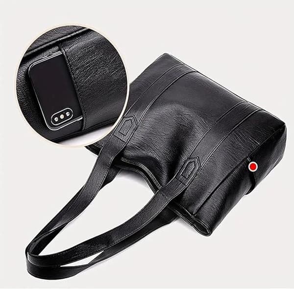 Women's PU Bag with Zipper and Multiple Compartments for Work, Commute, and Shopping, Black, 32 x 11 x 27 cm