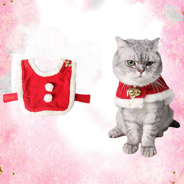 LWinter Warm Pet Cat Cape Julekostume Santa Cape med Bell Cosplay kostumetilbehørL