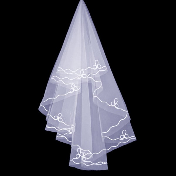 Hvitt bryllupsslør, 2-lags båndkantsenter kaskade brudeslør med kam til utdrikningslag (2 stk hvit)