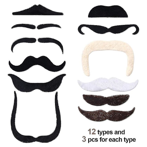 48 Stycken Falska Mustascher, Självhäftande Roliga Mustascher Fiesta Party 36st