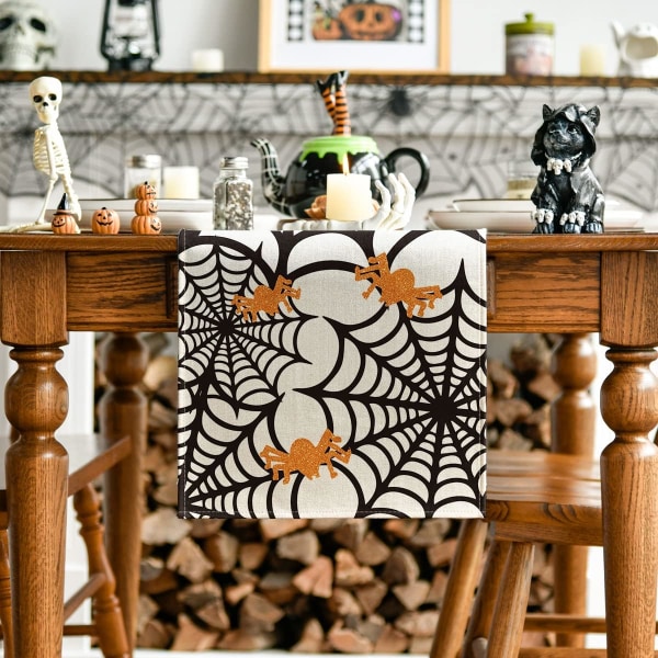 Spider Web Bordløber, Halloween ferie køkken Spisebord dekoration til indendørs udendørs hjemme festindretning