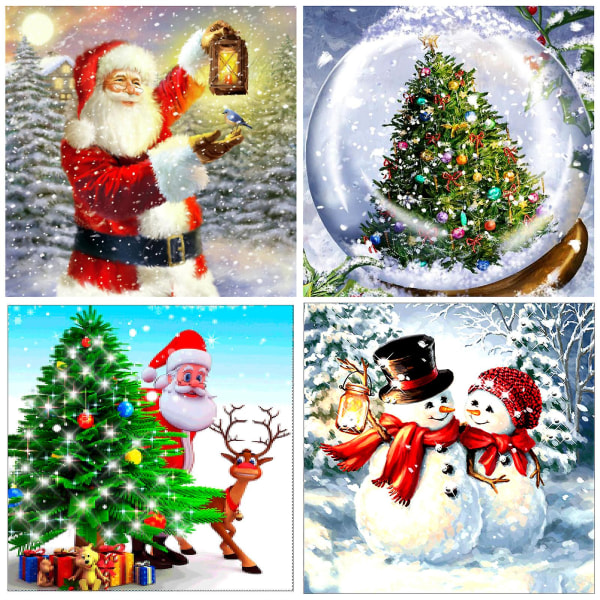 Sett med 4 Merry Christmas Santa Claus 5d Full Diamond Diamond Painting Brodery Cross Stitch Kit DIY Rhinestone Crystal