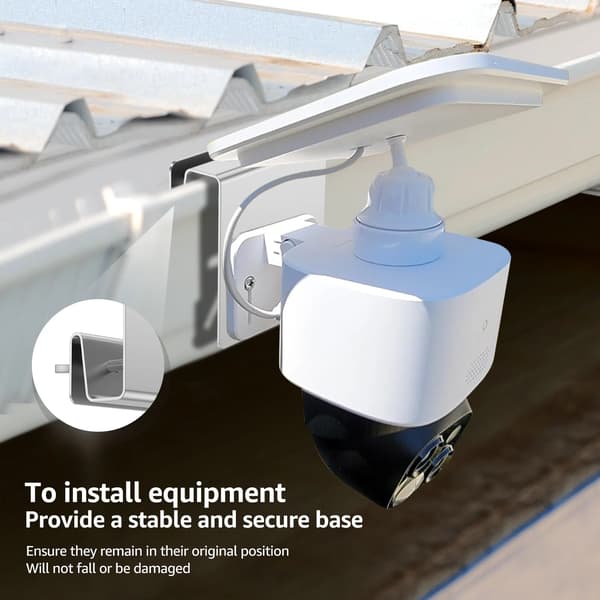 Gutter Mount Bracket for Solar Powered Security Camera, Weatherproof Stainless Steel Outdoor Holder, Silver, 2 Pack