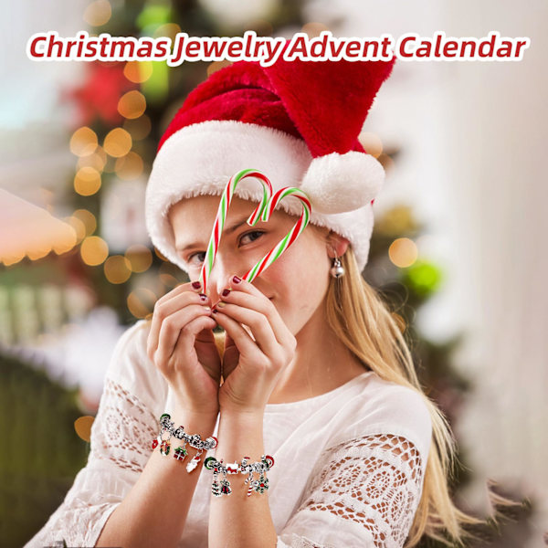 Jul Adventskalender Armband, 24 Dagar Jul Nedräkningskalender med 2st DIY Charm Armband Kit, Presenter till Flickor Tonåringar