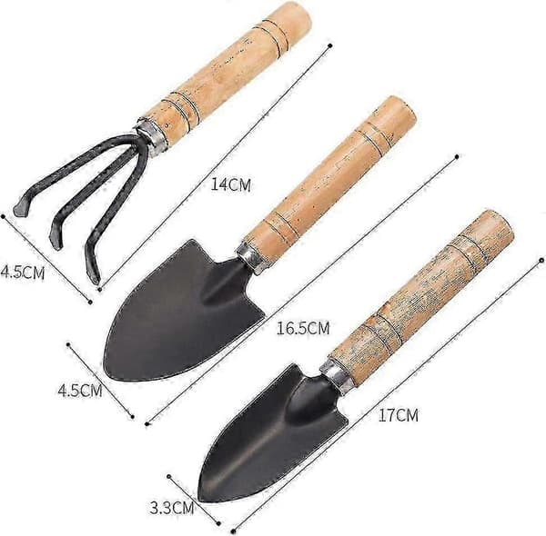 3-piece Mini Garden Tool Set - Wooden Handle Shovel, Rake, Iron Rake for Planting