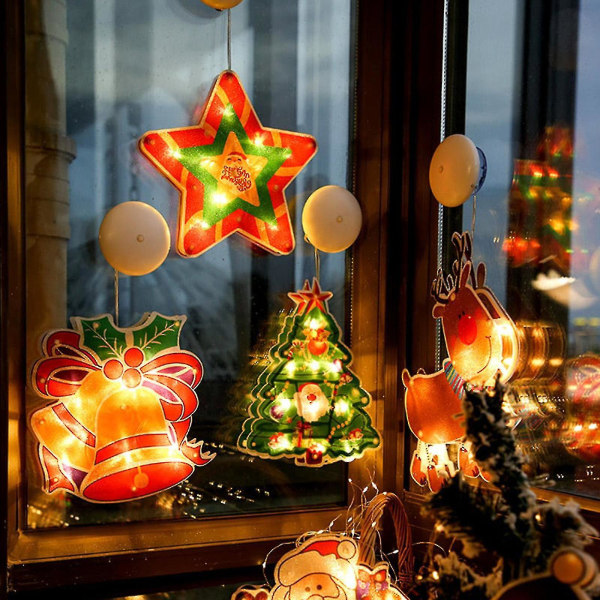 Julevinduespynt med Lys, Batteridrevet Julevinduesophæng Novelty Lys Snemand Klokke Julemand Led Sucker Lampe Til Juletræ Fstars