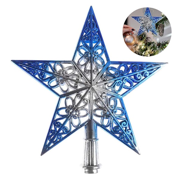 Julgransstjärna Topp Glittrande Julgransstjärna Topp Ihålig Julstjärna Dekoration Ornament Heminredning Silverblå