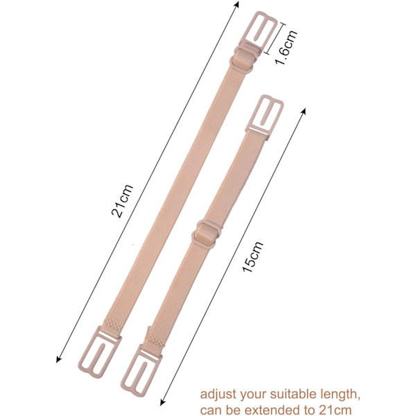 6 stk. BH-stroppespænder Elastiske BH-stroppespænder til kvinder Justerbare Anti-slip Støtter Stop BH-stropper (Sort, Hudfarvet og Hvid)
