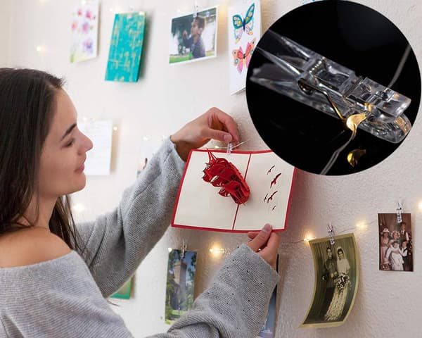 Photo Clip Light String 5m 50 Lights Light String with 20 Transparent Clips for Hanging Photos, Light String with Clips - Perfect Dorm Bedroom