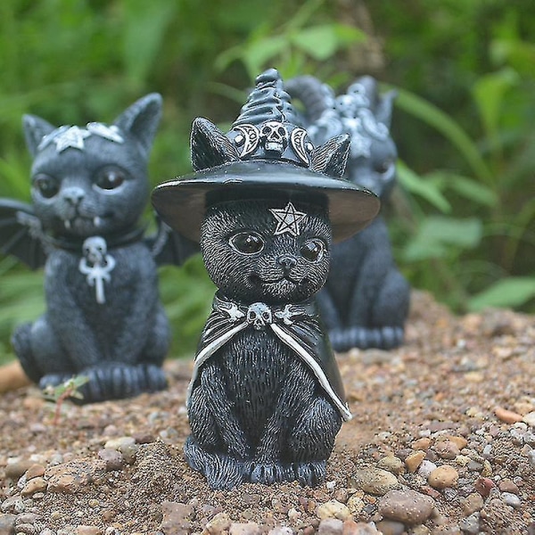 Hat Occult Cat Figurine Magic Cat Resin Crafts Dyre Ornament (1stk, svart)